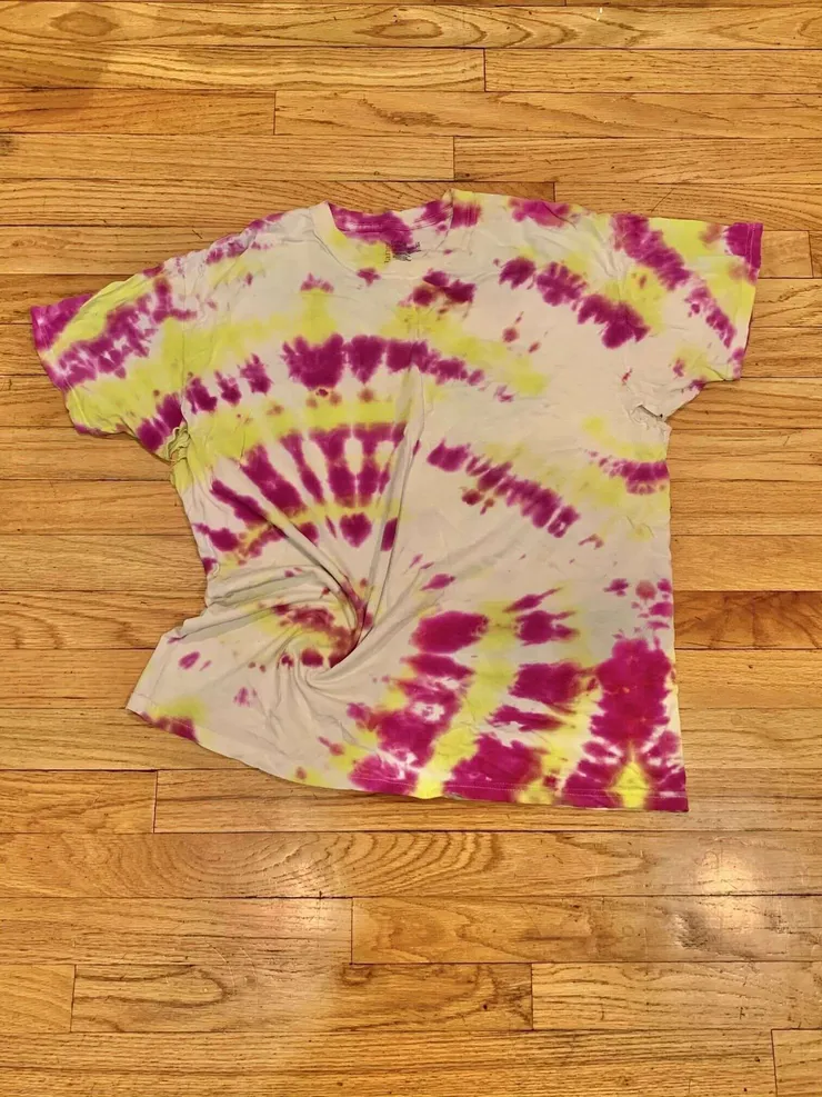 Yellow and pink tie dye shirt